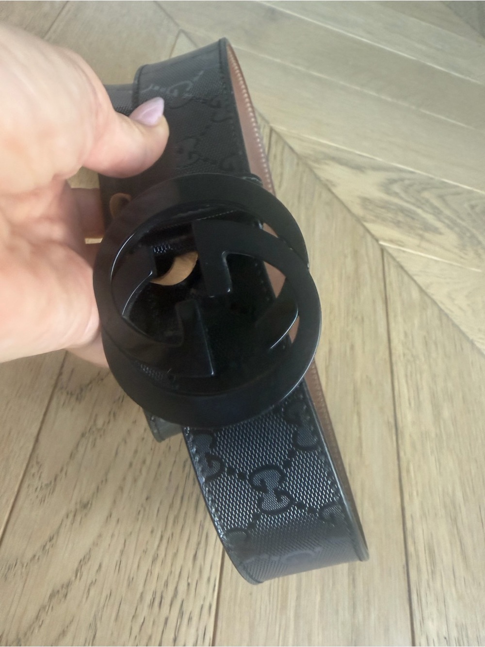 Gucci Black GG Monogram Men's Belt with Round Black Logo Buckle
